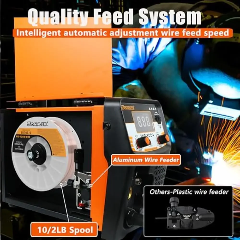 8 in 1 Aluminum 200A Multi Process Welder Gas MAG Flux Core MMA TIG Stick Spot Welding Spool Gun Optional LED Display Synergic 4