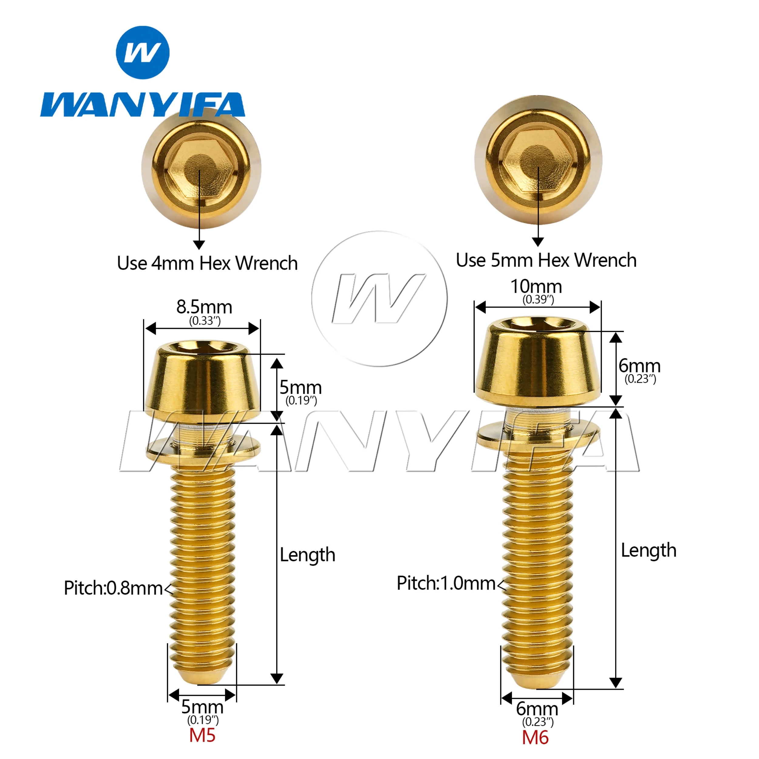 Titanium Bolts 6Pcs Titanium Ti M5 M6 x 16 18 20 25mm Allen Hex Tapered Head Bolts With Washer Screw for Bicycle Stem
