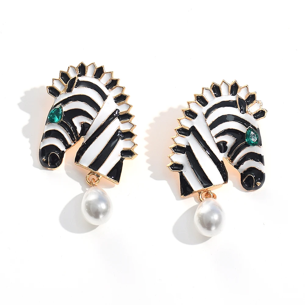 Fashion Trend Metal Earrings Statement Zebra Animal Drop earrings Women's Jewelry Accessories dangle earrings drop earrings animal earrings long earrings