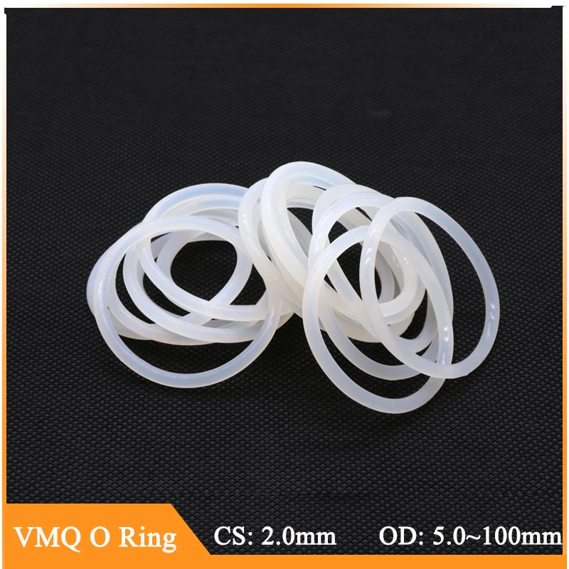 

10/50Pcs CS 2mm OD 5~100mm White Food Grade Silicone Ring Gasket Waterproof Washer Rubber VMQ O Rings Silicone Ring