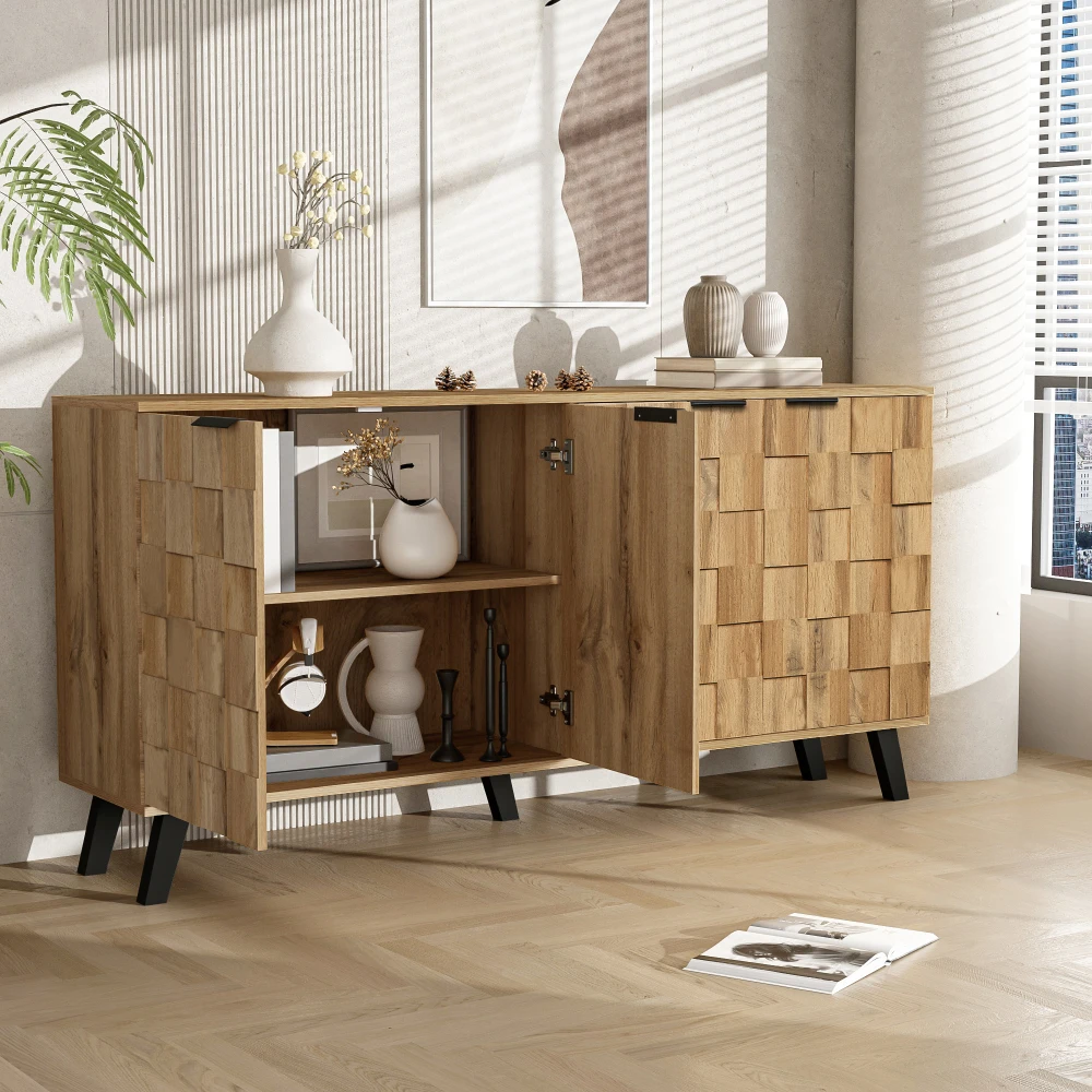 Zeitgenössischer moderner TV-Schrank – geschlossene Aufbewahrungstüren und offene Ausstellungsfächer, 160,5 x 35,5 x 45 cm, großes Fassungsvermögen – Detail 17