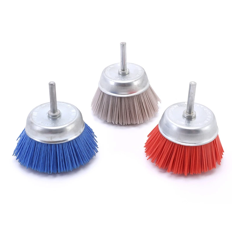 

3Pcs 3Inch Nylon Filament Abrasive Wire Cup Brush Kit with 1/4 Inch Shank, Include Fine Medium Coarse Grit Removal Rust
