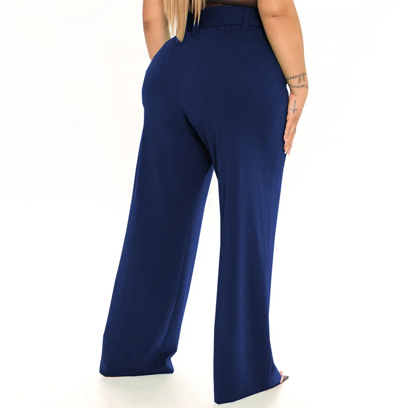 Belt Wide Leg Pants for Women Spring Summer New Solid Colors Loose-fitting Patchwork Pockets Casual Micro Flare Trousers