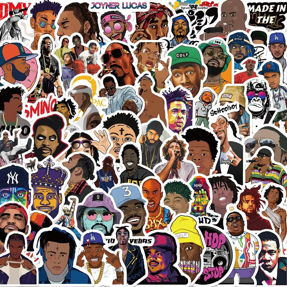 64PCS Hiphop Singer Music Cool Rapper Stickers DIY  Luggage Phone Helment Cup Laptop Waterproof Toys Gift Rap Star Decal 200pcs taylor stickers swift decal items taylor singer stickers all music album stickers for notebook laptop gift for teen kids