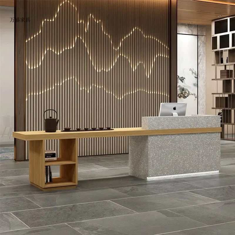 Wood Modern Reception Desk Cashier Restaurants Hotel Massage Shop Front Desk Beauty Salon Office For Sale