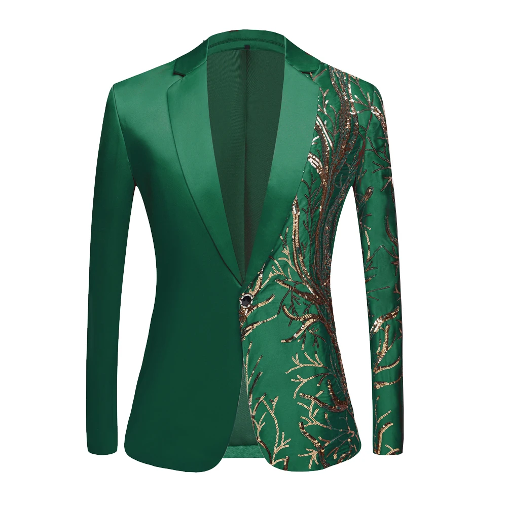 

Мужской блестящий костюм с зелеными блестками, мужской пиджак с воротником-шалью и одной пуговицей, блестящие блейзеры для смокинга, мужской костюм для вечеринки, выпускного вечера, ночного клуба