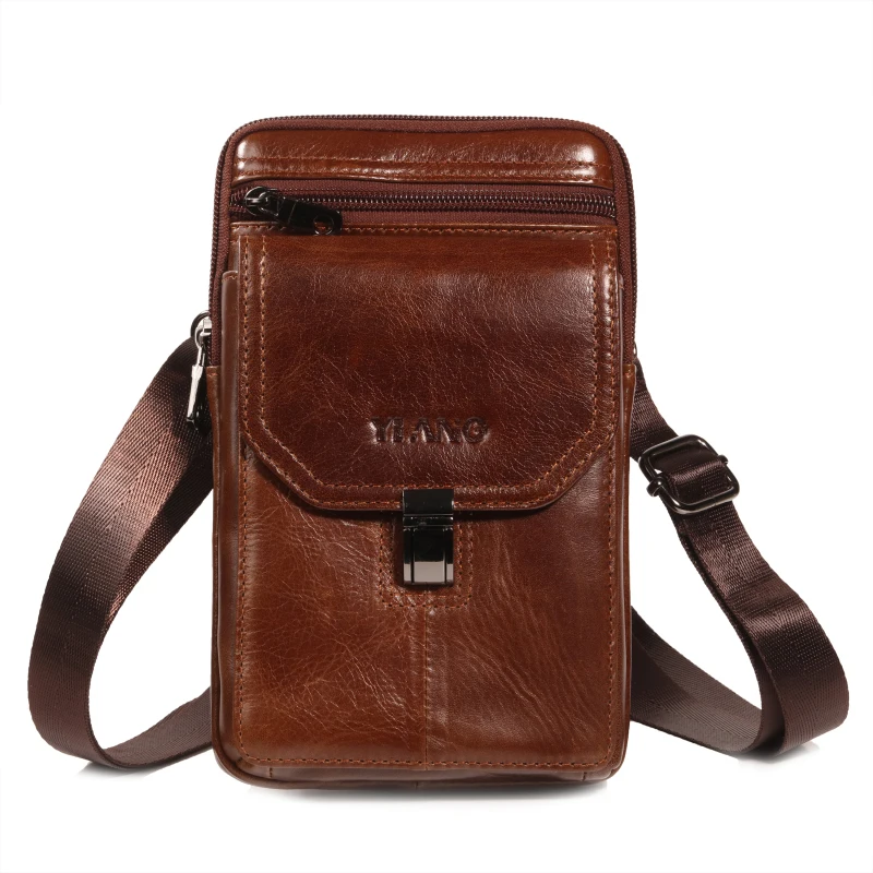 

Real Cowhide Mobile Cell Phone Case Cross Body Shoulder Bags Loop Skin Belt Men Genuine Leather Waist Bag Hip Bum Fanny Pack