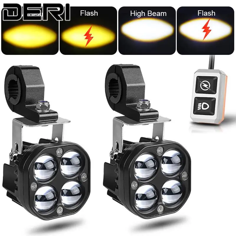 Motorcycle Headlights LED Flicker Lamps Driving Spotlight Indicators High Low Beam Lights For Dirt Bike Trucks SUV UTV ATV Auto