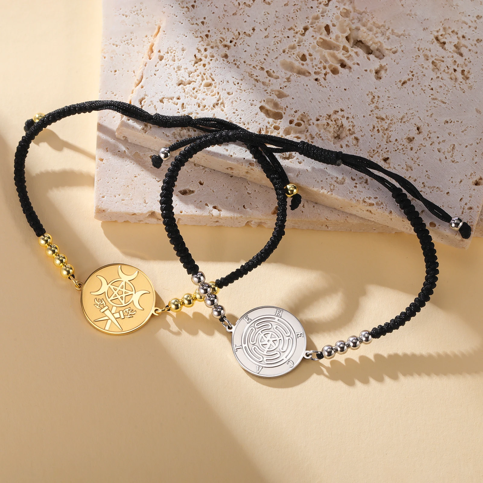 Cooltime Wheel Of Hecate-Anhänger-Armband, Glieder, griechische Götter, Gebet, Amulett, geflochtener Edelstahl, Hexerei, doppelseitiger Schmuck – Detail 6