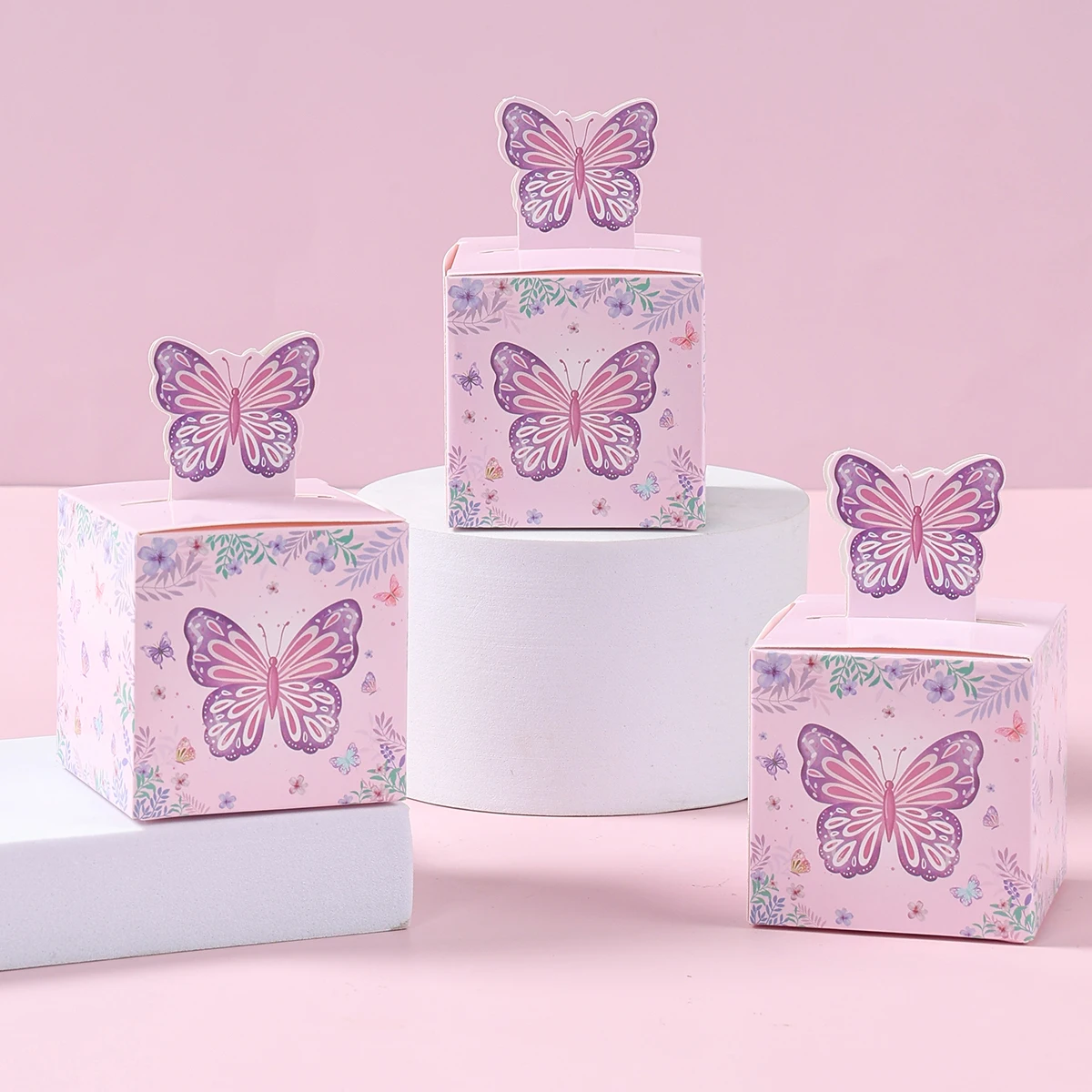Elegant Purple & Pink Butterfly Candy Gift Boxes - Set of 24