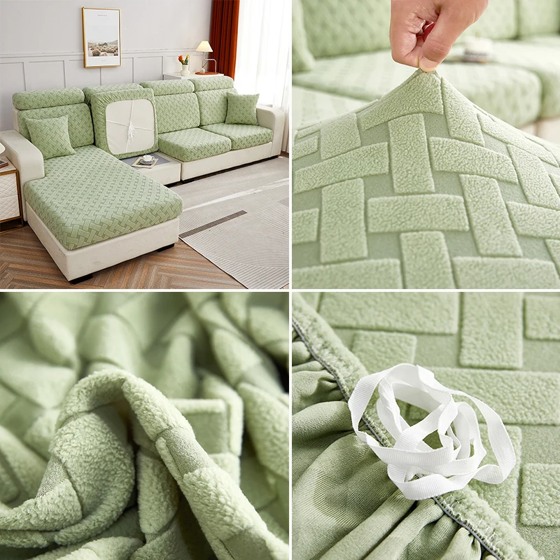 Square Jacquard Cushion Cover for Living Room Solid Stretchy Sofa Cover Velvet Couch Sofa Protector Seat