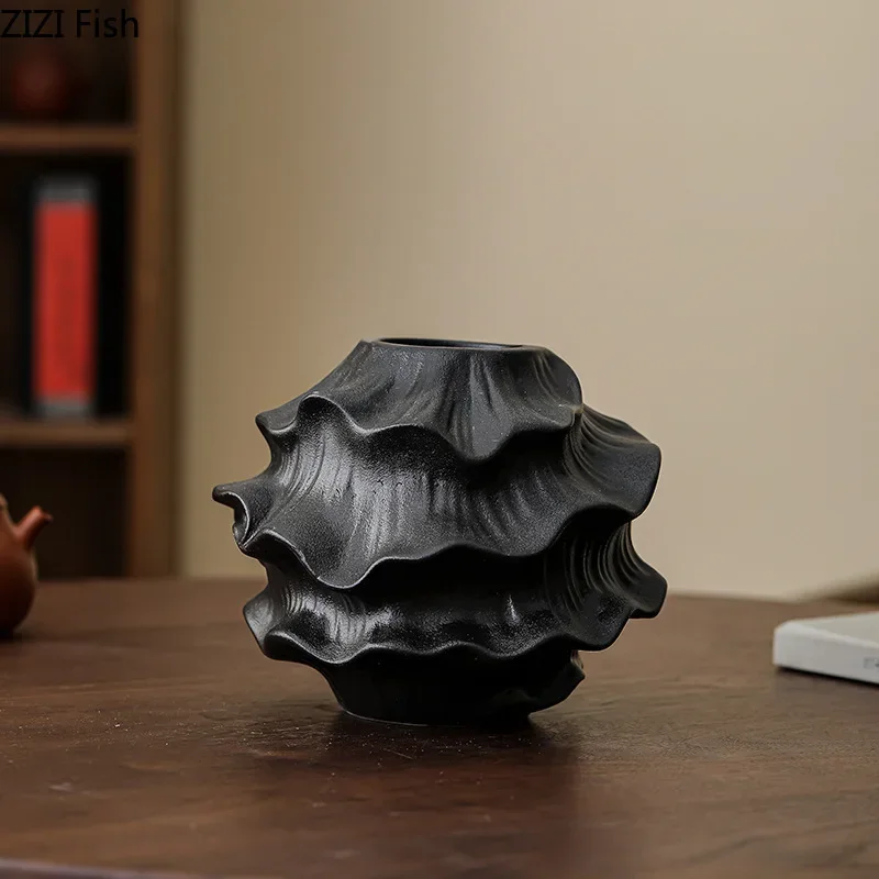 Creative Wave Shape Ceramic Vase Desk Decoration Flowers Arrangement Artificial Flower Decorative Vases Room Aesthetic Decor 4