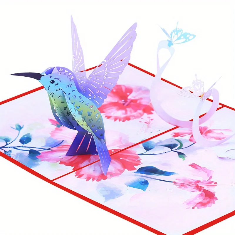 Hummingbird Paper Carved 3D Greeting Cards, Handwritten Birthday Blessing Bird Holiday Card Gift Card for Women, Wife, Grandma