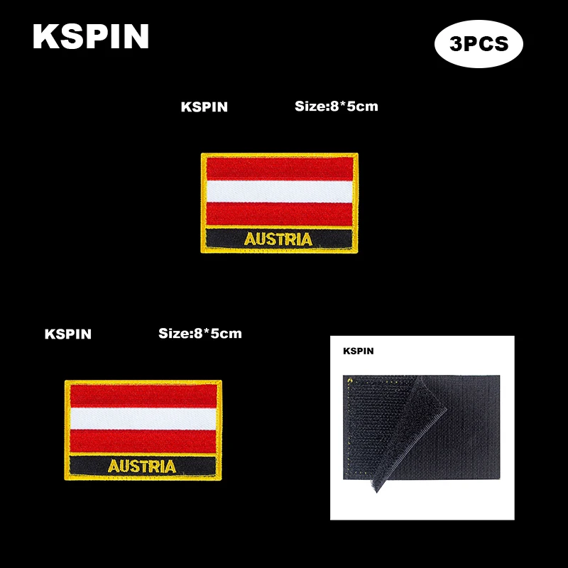

Rectangle National Flag Patch Hook Loop Austria Badges Armband 3D Stick on Jacket Backpack Stickers