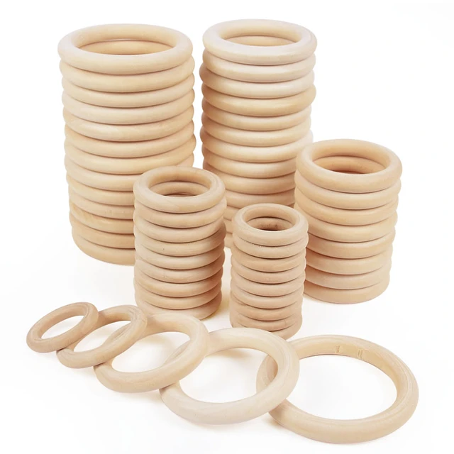Natural Wooden Rings Beads Unfinished Wood Hoops Baby Teether