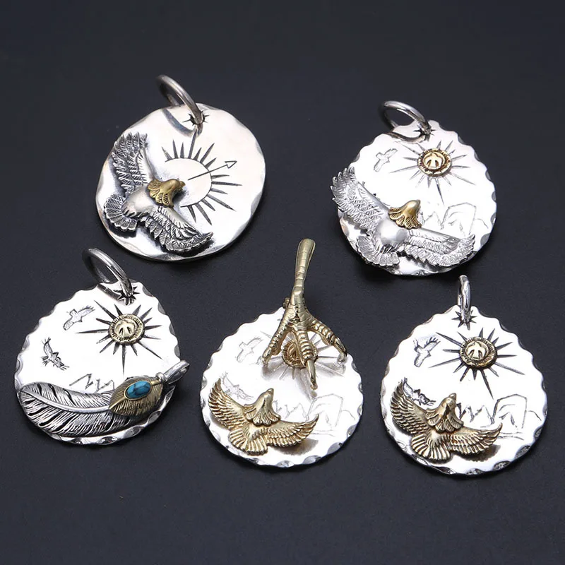 

BOCAI S925 My Lang Eagle Men's Sterling Silver Sun Pendant Fashion Joker Sweater Chain