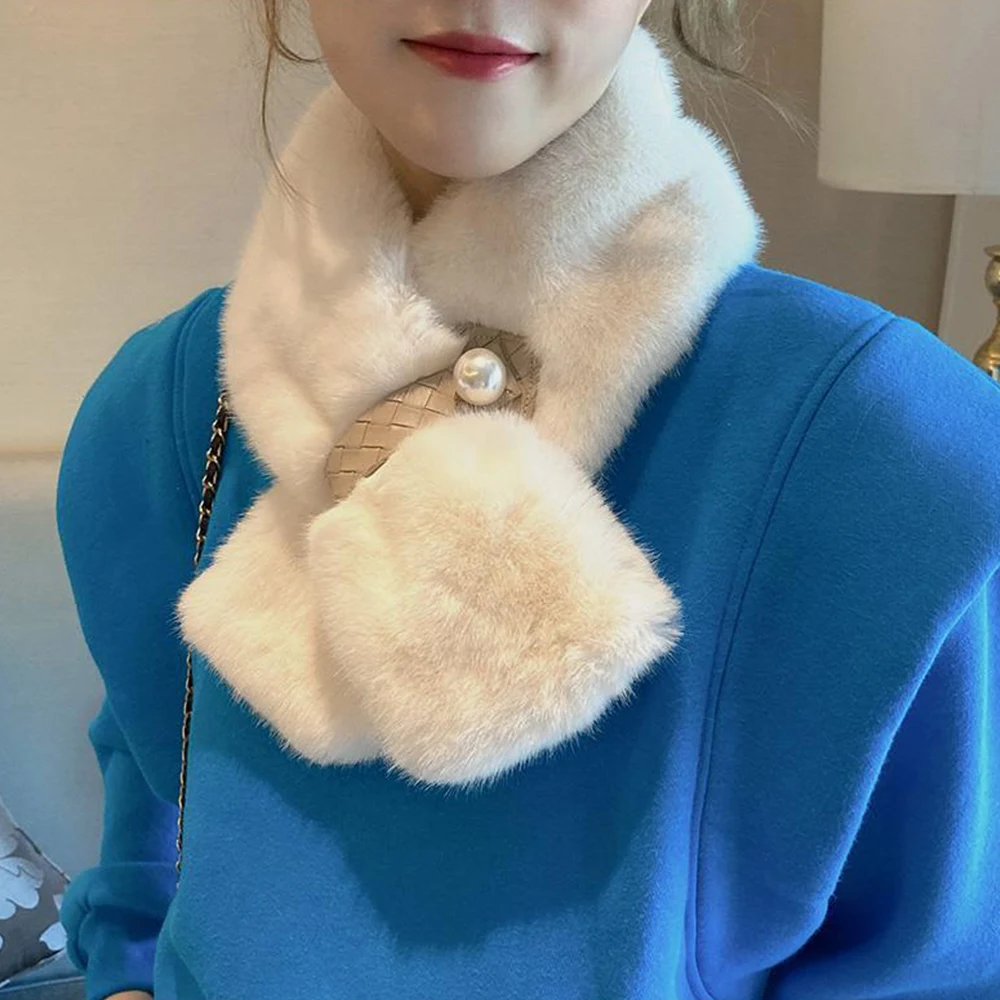 Thicken Faux Rabbit Fur Shawl Cross Scarf Collar Winter Collars and Scarves Neck Cover Women Luxury Neck Warmer Scarf Collar