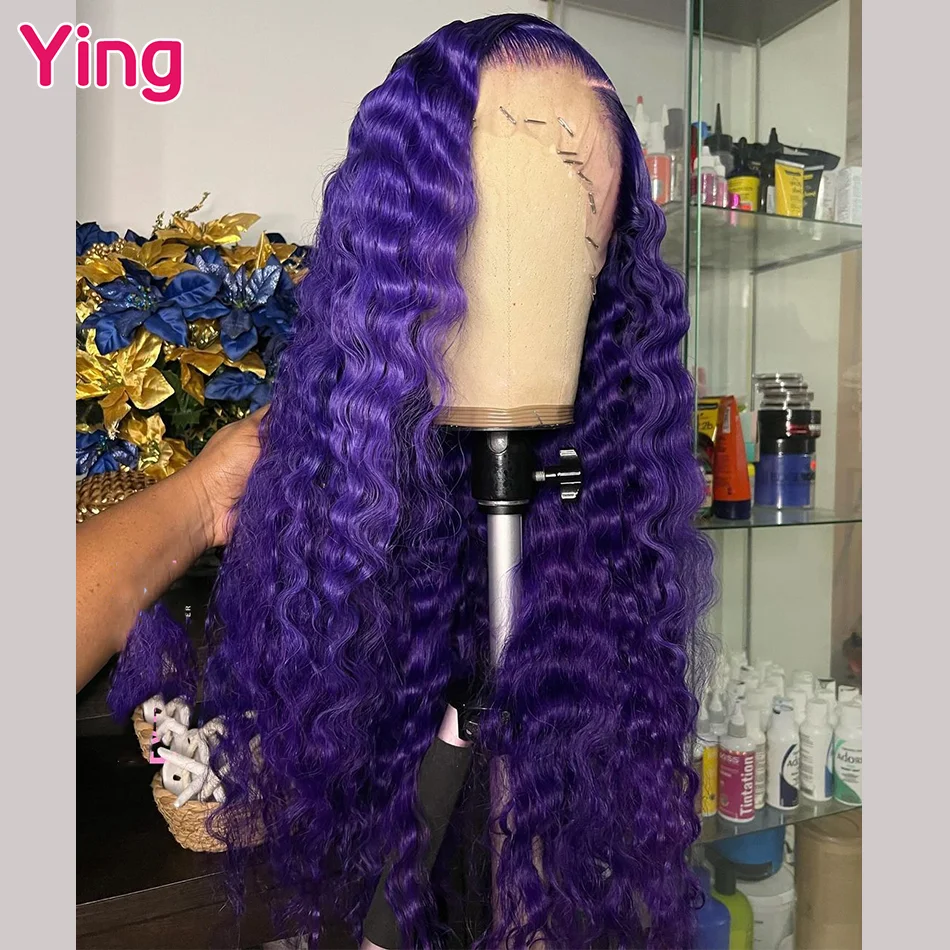 Ying 180% Violet Purple Colored Curly Wave 13x6 Lace Front Wig  5x5 Lace Wig Remy 13x4 Lace Front Wig PrePlucked With Baby Hair