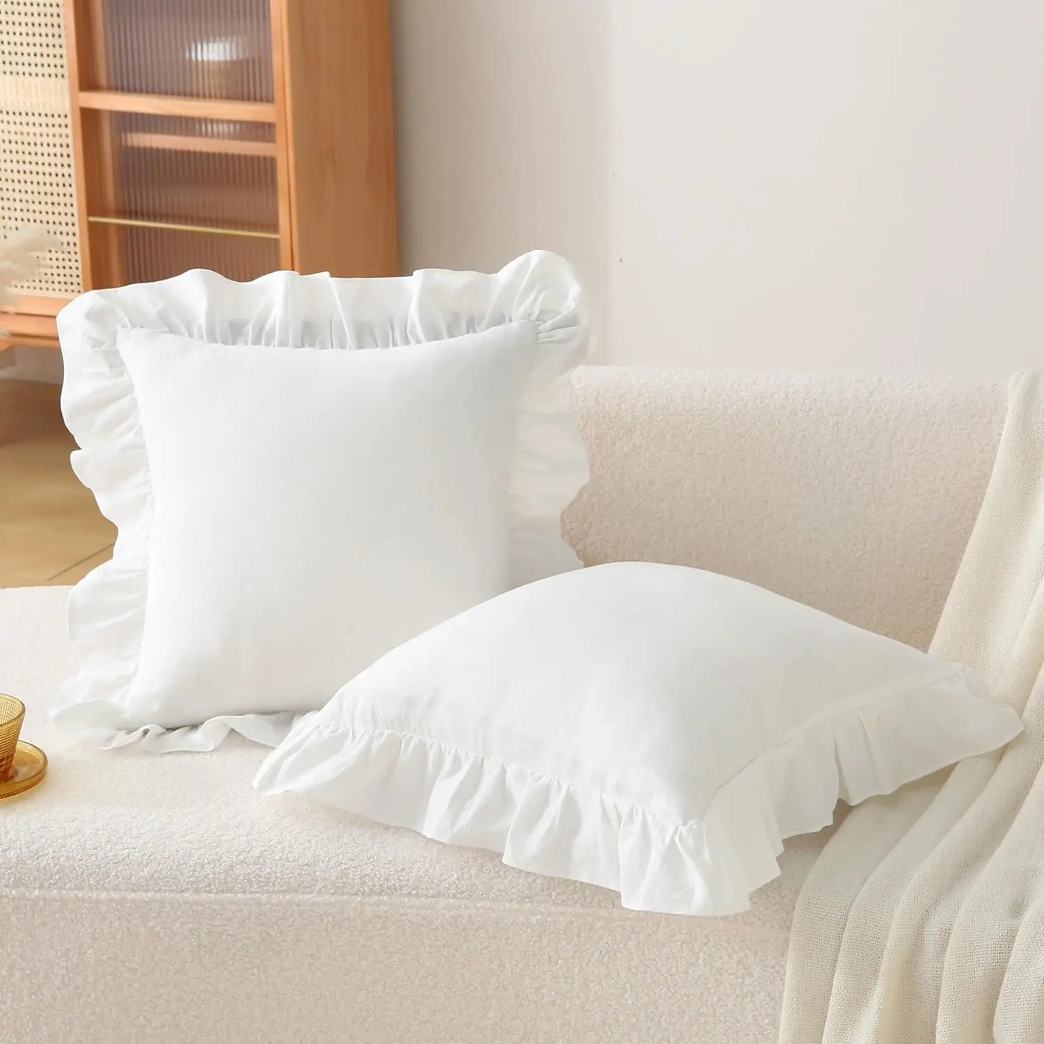 Set of 2 Soft Cotton Ruffle Decor Pillow Covers