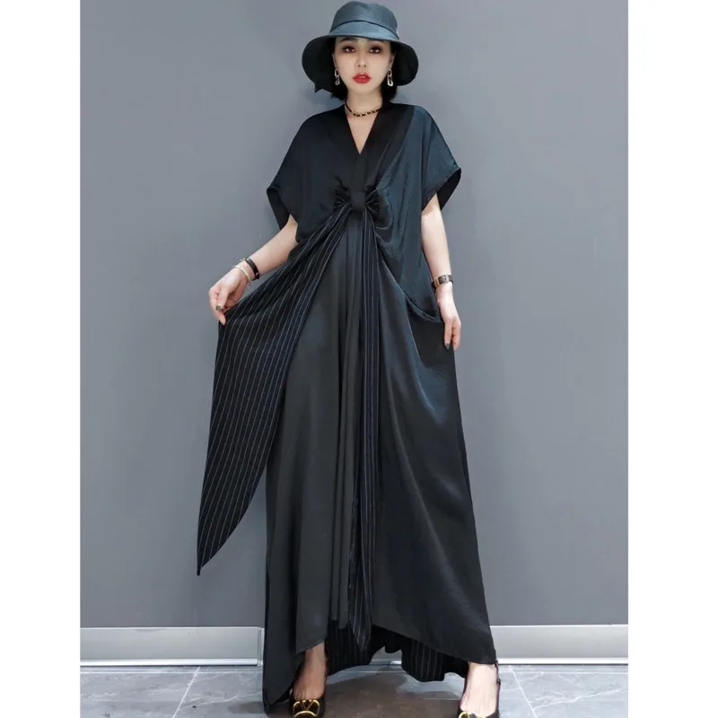 

2023 Summer V-neck Short Sleeve Dress Loose Mid-length Dress