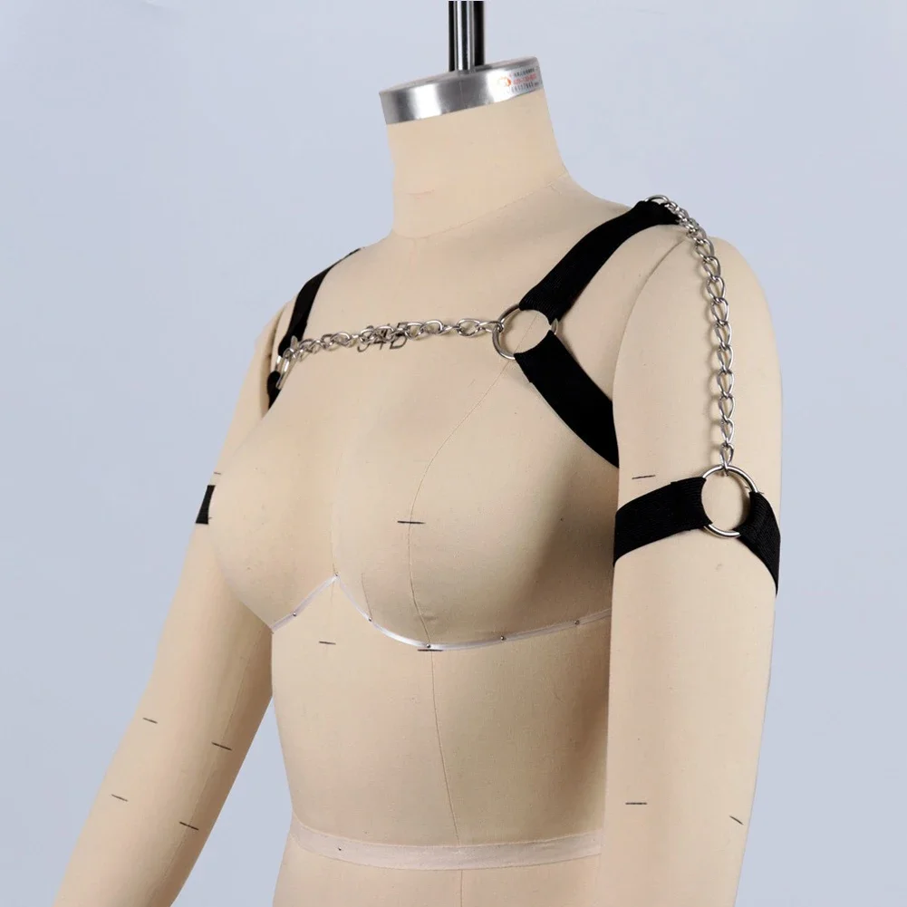 Men Sexy Punk Chest Harness Adjustable Caged Metal Body Chain PU Leather Choker Statement Necklace Party Clubwear