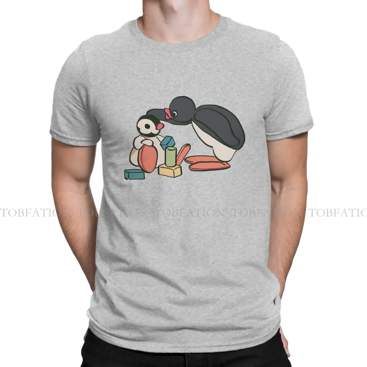 Футболка мужская с круглым вырезом, базовая тенниска из аниме «I Draw Pingu And Pinga Head Pats»
