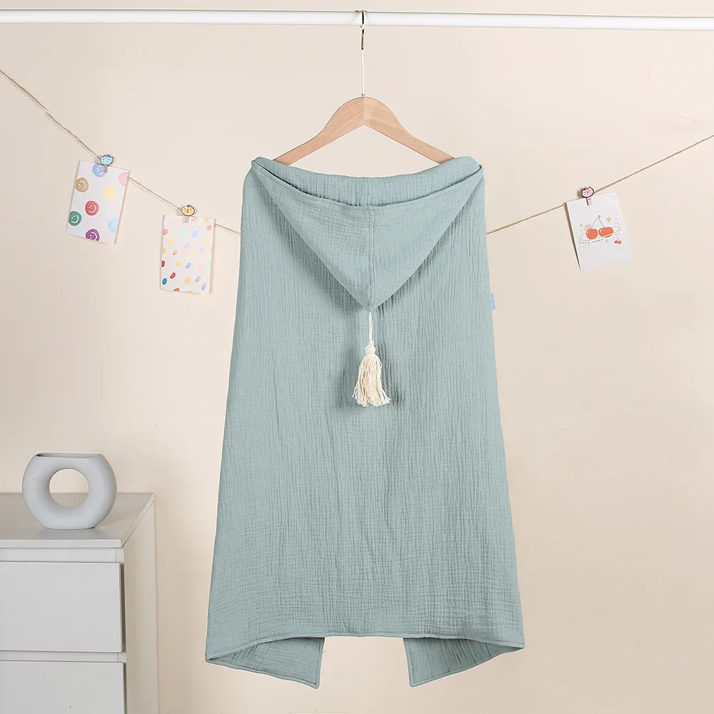 Asciugamano da bagno con cappuccio per bambini Coperta per la ricezione Mussola di cotone 4 strati di garza Swaddle Asciugamano avvolgente Mantello Accappatoio Mantello Poncho per bambini Chi - immagine 4