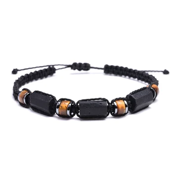 Black Tourmaline Bracelet Tiger eye and Hematite Protection Bracelets for Men and Women Handmade Waterproof Wax Rope Braided