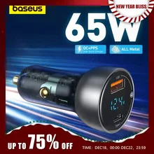 Baseus PPS 차량용 충전기, USB C타입 듀얼 포트 PD QC 고속 충전, 노트북용 반투명 차량용 휴대폰 충전기, 아이폰용 65W