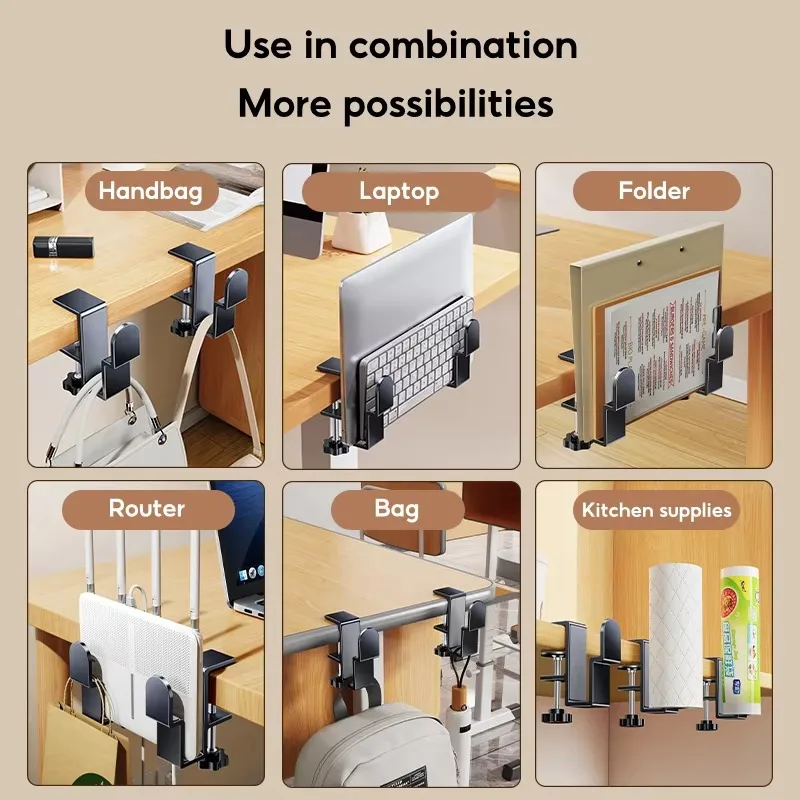 Eary 2 Pcs/Set Desk Side Storage Adjustable Laptop Holder for Home Office Clamp-on Shelf Tablet Computer Organizer For Bag Hooks