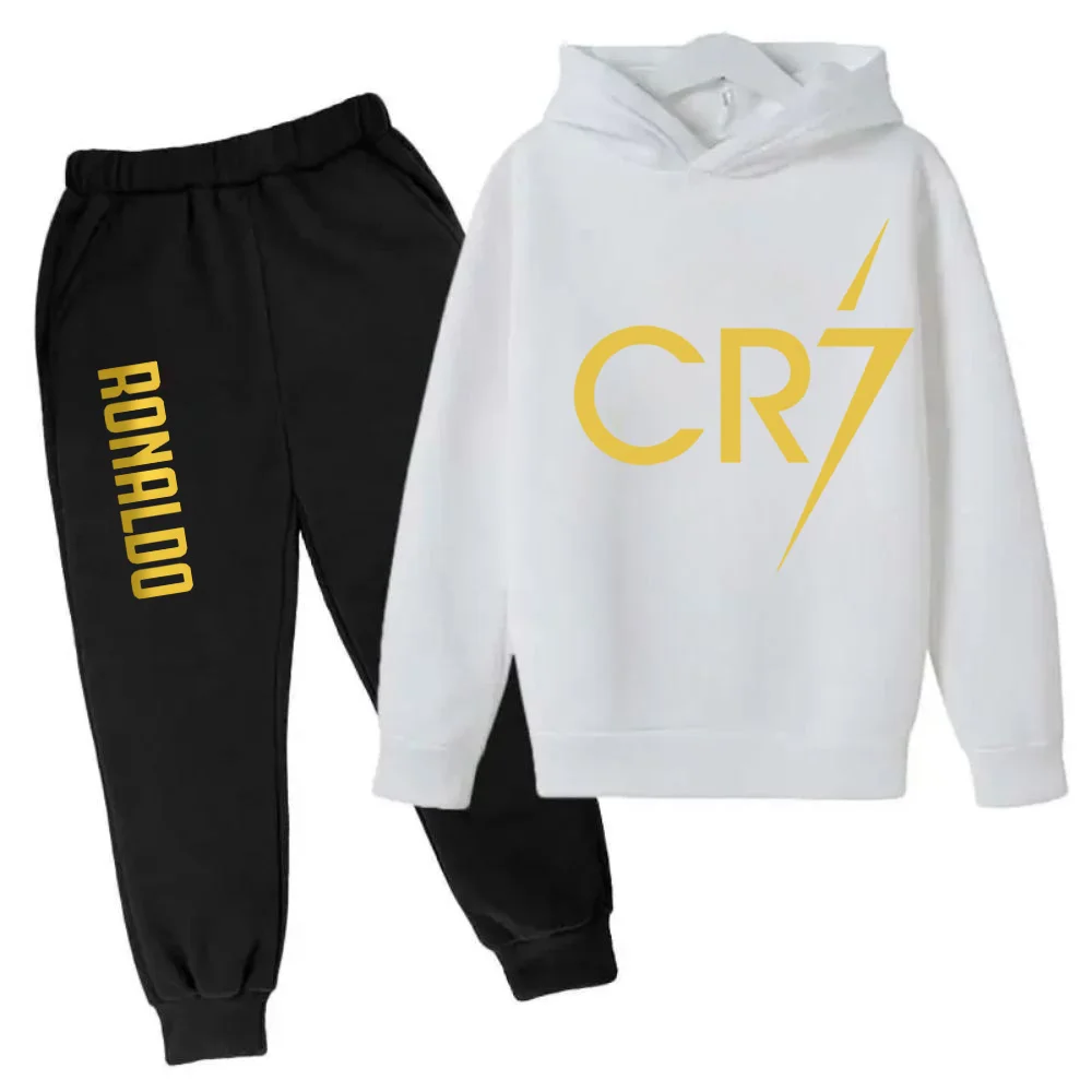 thumbnail image 1 of Conjunto de 2 piezas de sudadera y pantalones CR7 de ídolo de fútbol de primavera y otoño para niños, adecuado para deportes, ocio, moda, chándales para niños y niñas, 1 of 5