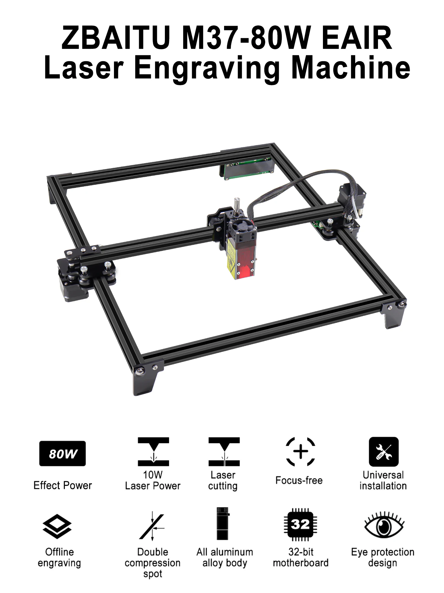 ZBAITU Laser Engraver Cutter, 80W Laser Engraving Cutting Machine, High Power Laser Module with Air Assisted/Wifi Offline wood saw machine