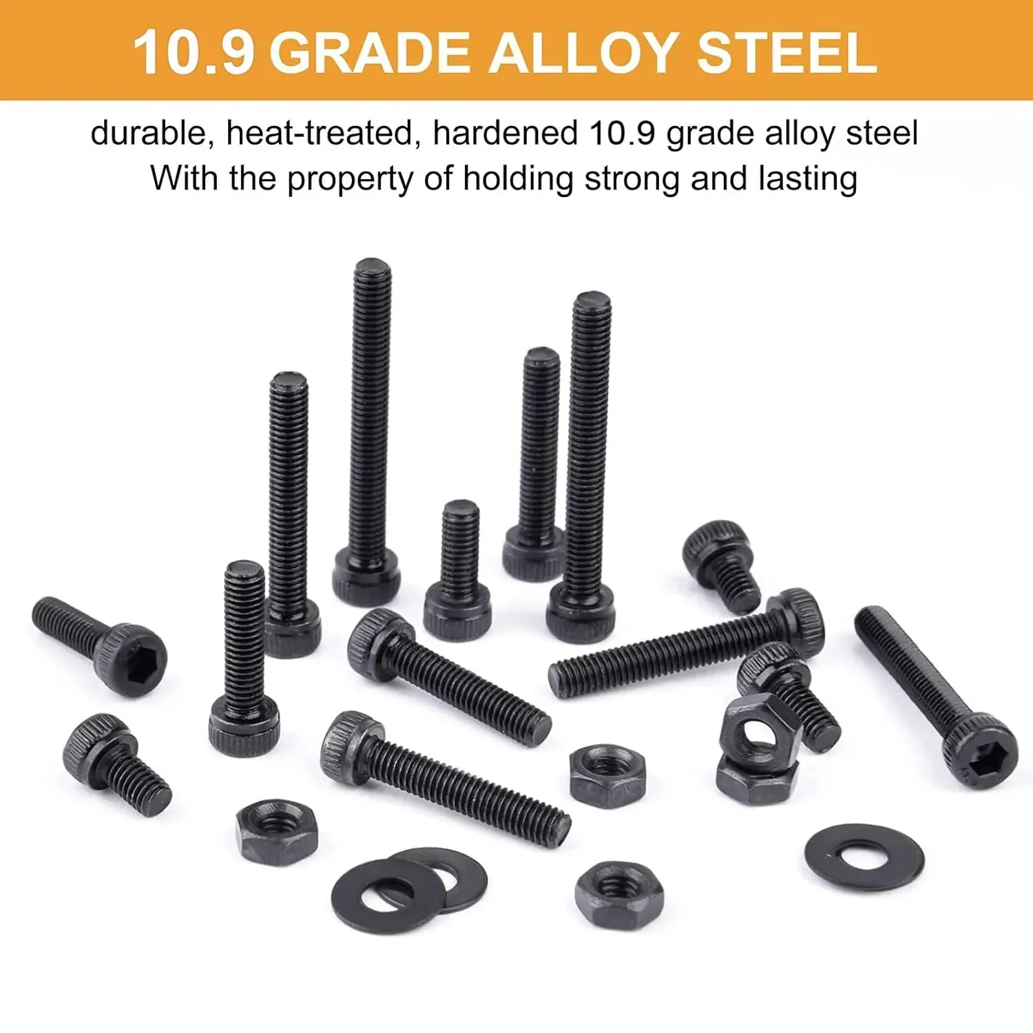144Pcs Black Cylindrical Head Screws M5-M6 Hex Bolt Nut Washer Kit, Full Thread, Allen Drive, Ideal for DIY/Projects