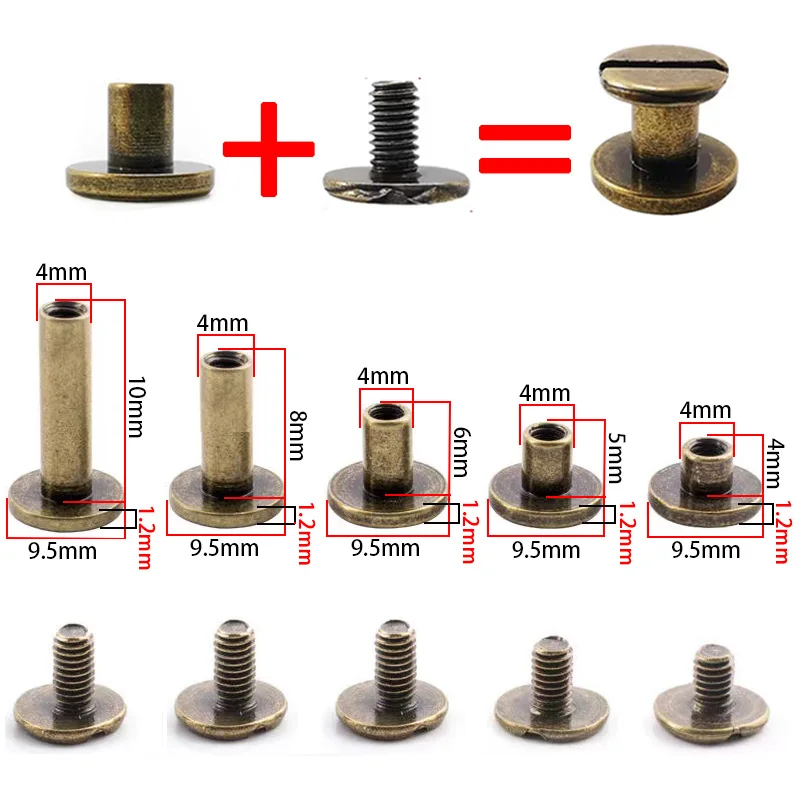5/6/8/10mm Metal Leather Craft Solid Nail Bolt Bookkeeping Round Head Screws Strap Rivets Screw for Luggage Craft Clothes 10Sets metal rivets belt strap rivets leather rivets