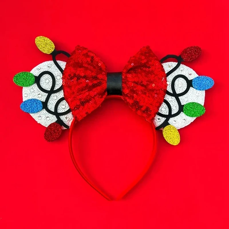Hair Accessories Merry Christmas Mickey Minnie Mouse Ear Headband Girl For Women Candy Cane Hairband Kids Xmas Headwear