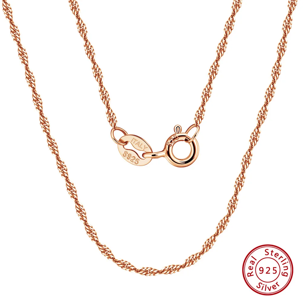 necklace set KISS MANDY 16-24inch Thin 100% 925 Sterling Silver Rose Gold Twisted Curb Singapore Rope Chain Necklace For Pendants collares earrings