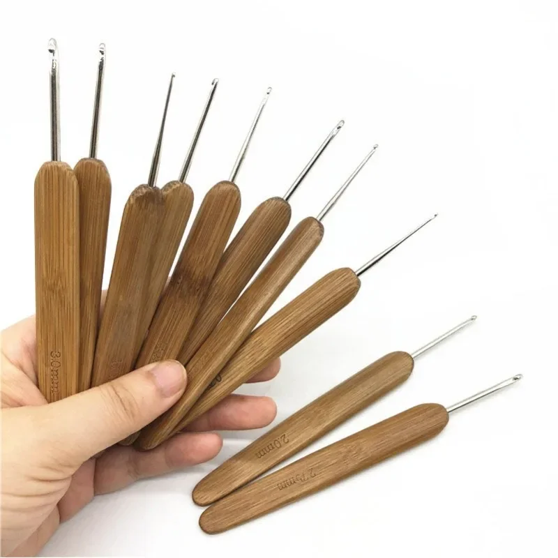 10pcs/Set 0.5mm-2.75mm Bamboo Knitting Needles Set Small Lace Knitting Hooks Set DIY Crochet Hooks Needles for Yarn Handle