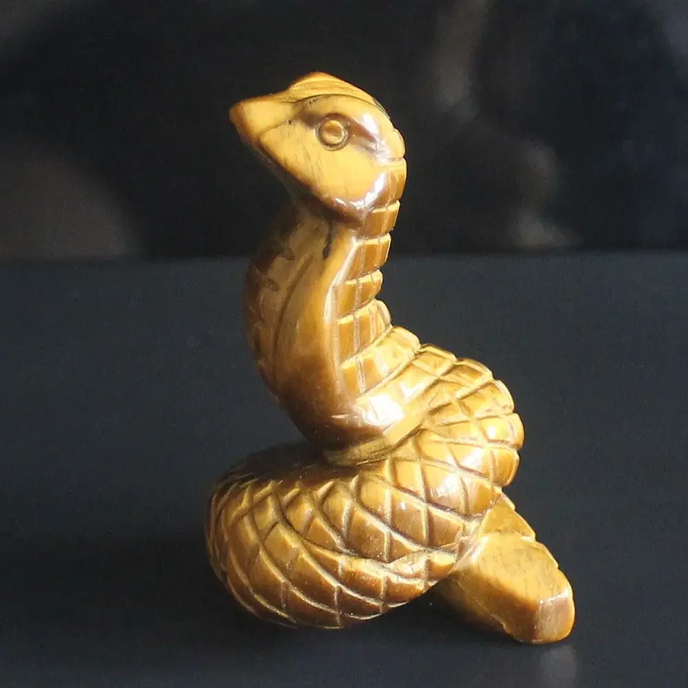Hand carved gemstome crystal golden tiger eye snake animal figurine animal carving home decor