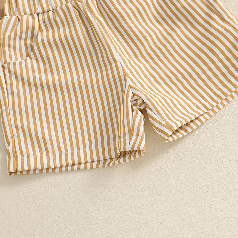 Vintage Toddler Kids Boy Summer Clothing Outfits Animal Embroidery Round Neck Short Sleeve T-shirts with Striped Shorts Outfits, kids clothing set