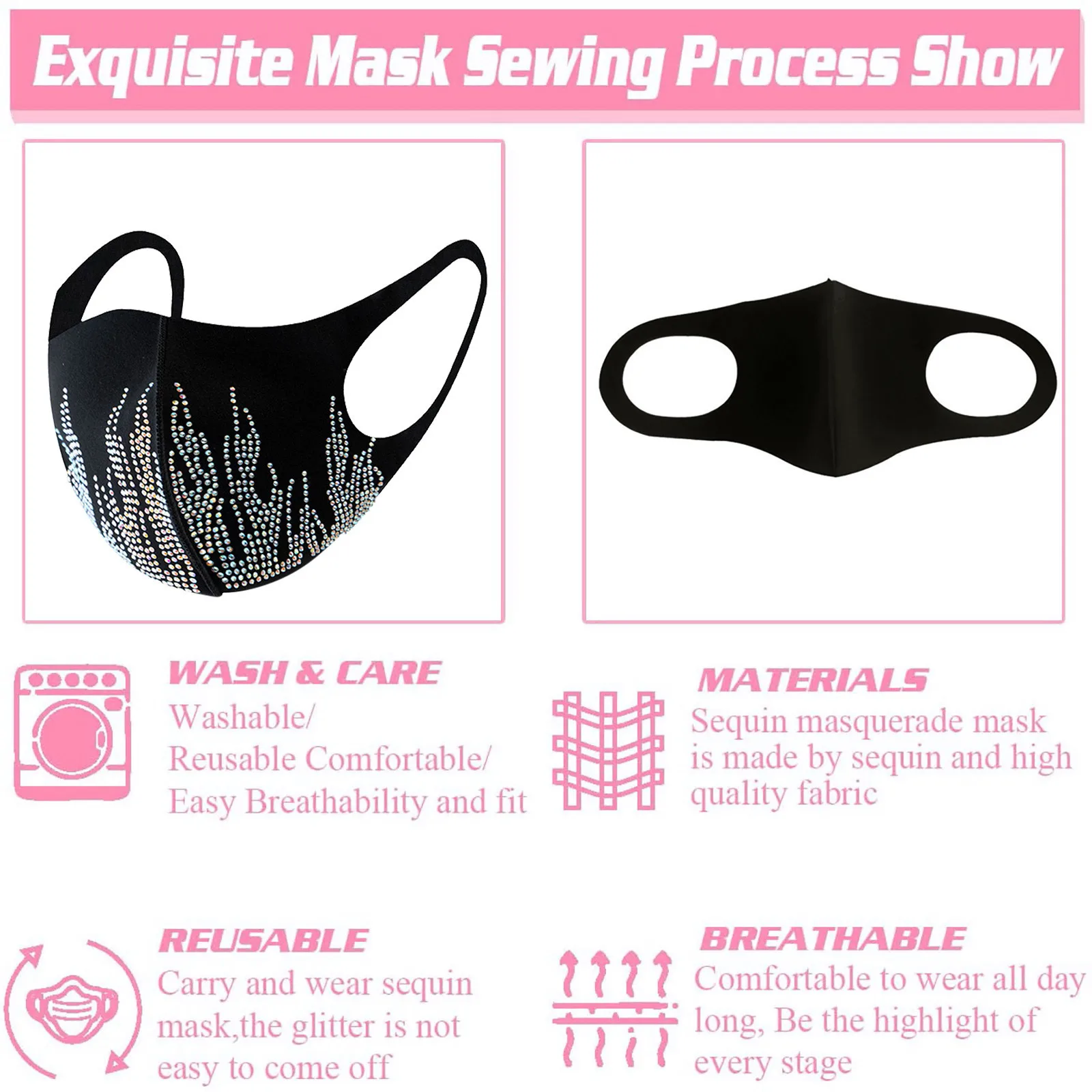 6PC Women's Masquerade Mask Ball-Golden Metal Diamond Water Crystal Color