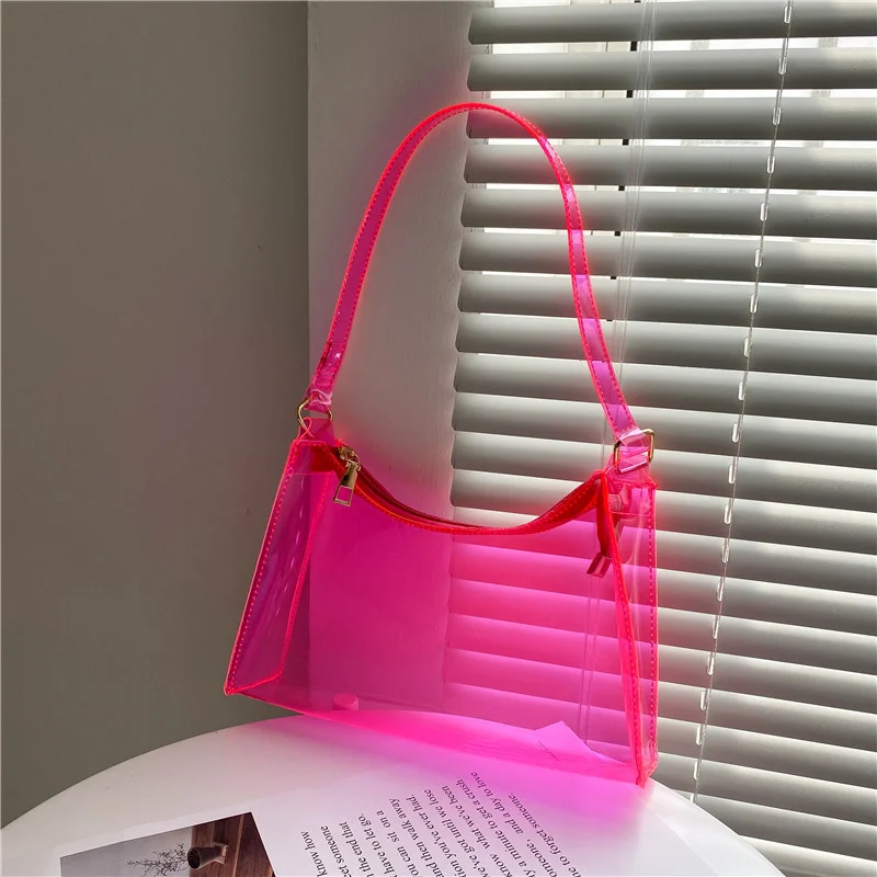 

Women's PVC Shoulder Bag 2024 Trend Summer New Fashion Ladies Small Designer Solid Color Transparent Women