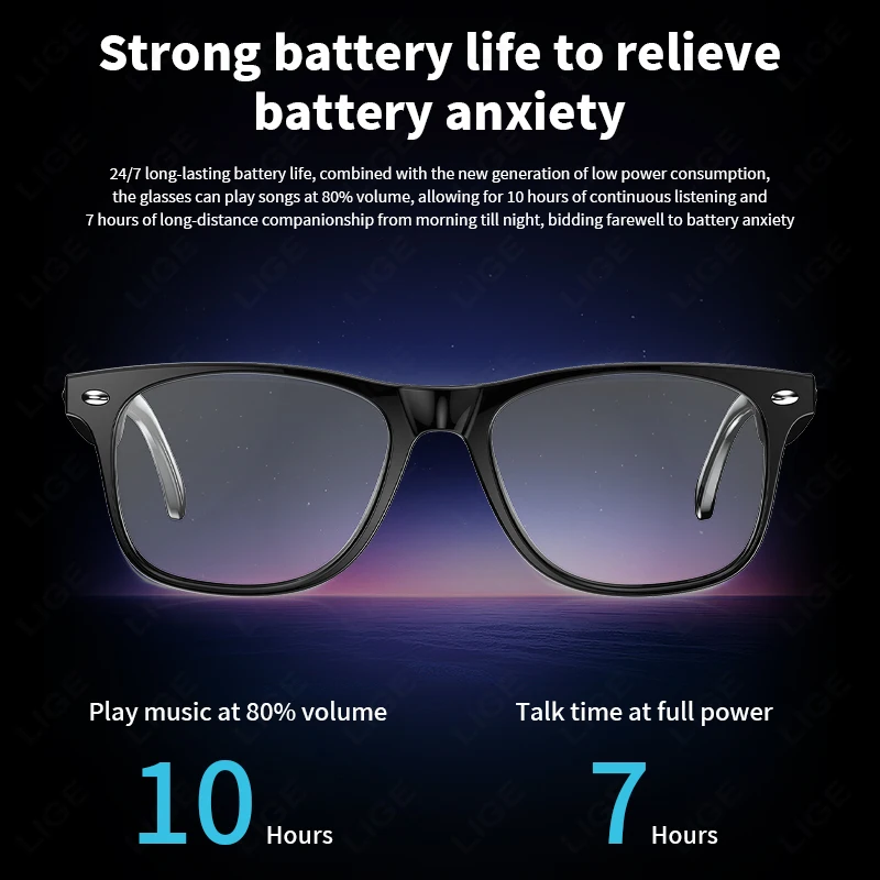 LIGE Smart Glasses 163 Languages AI Automatic Dialogue Translation Bluetooth Call Glasses With Speaker UV Protection Sunglasses