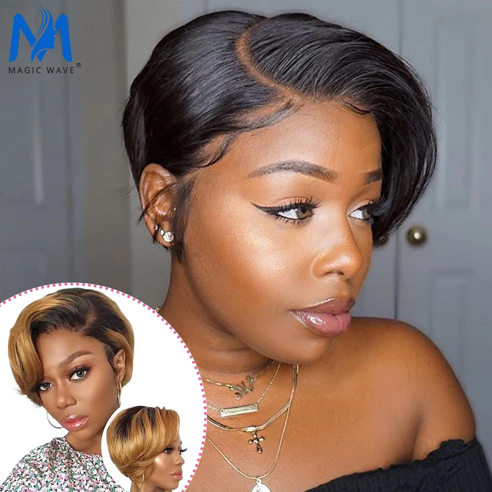 

Short Bob Pixie Cut Wig Remy Human Hair Brazilian Straight T Part 13x1 Lace Frontal Wigs for Black Women Bob Wigs Cheap Sale