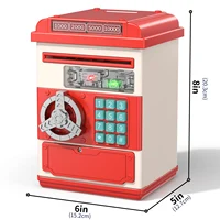 TEMI Toy Saving Bank. Electronic, Password-Protected. Auto-Scroll For Paper Money. Ldeal Gift For Kids 3+ (Red). 2