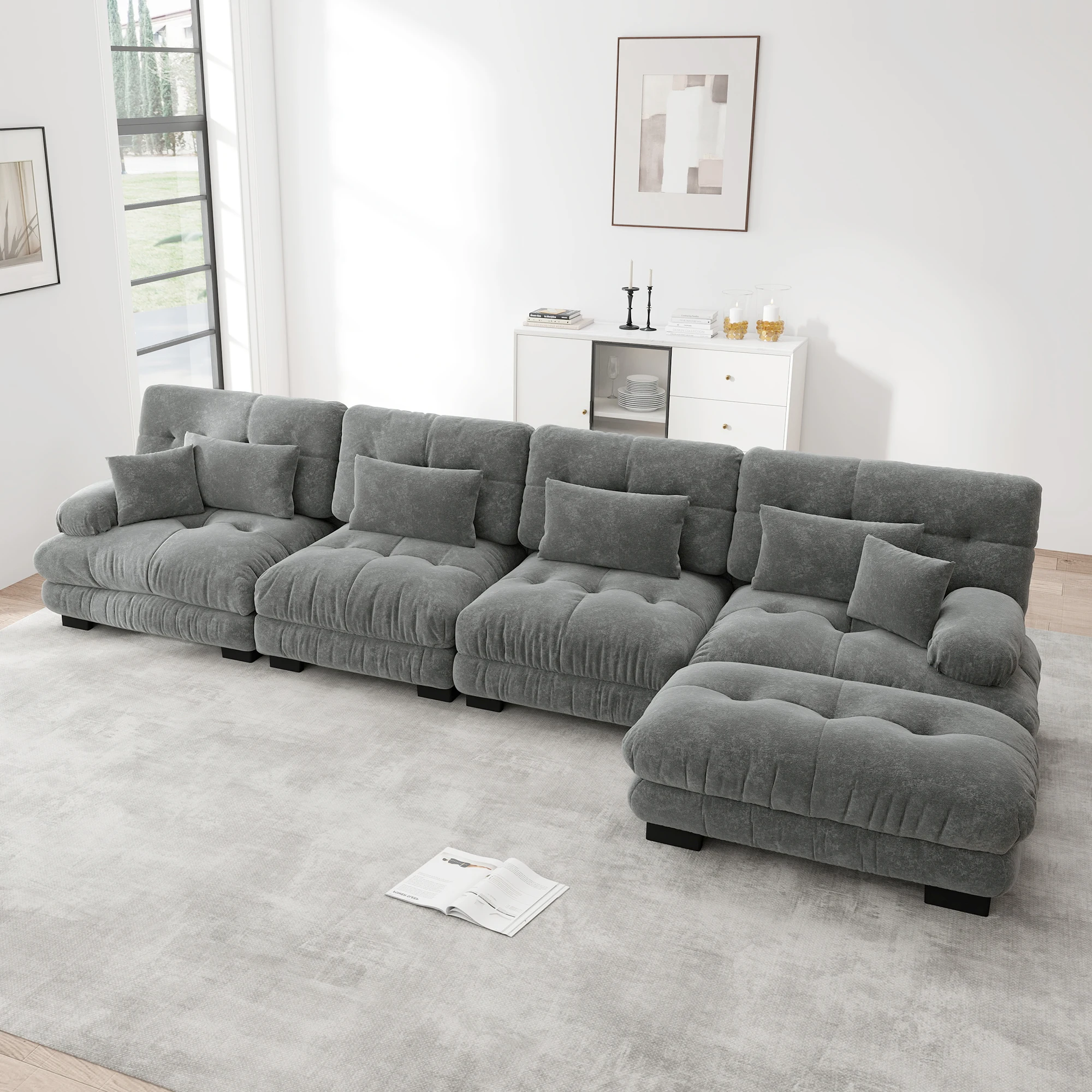 KOMHTOM Chenille modulares L förmiges Ecksofa 4 Sitzers komfortable Cloud Couch Set mit beweglichem Ottoman und DIY Kombination – Detail 2
