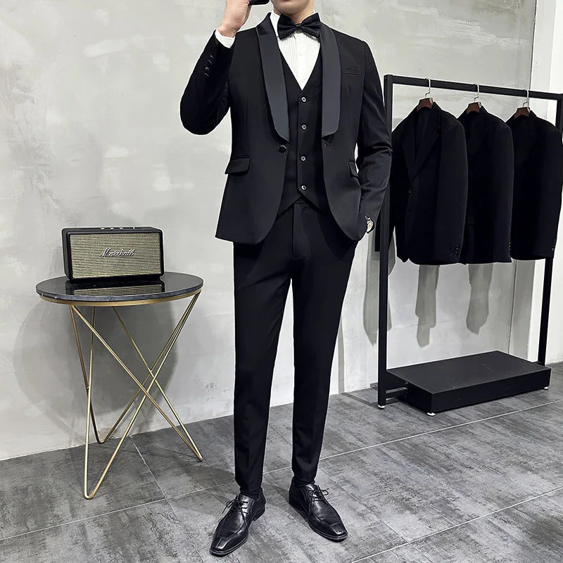 20 Groom wedding suit men's off-white three-piece business casual suit suit