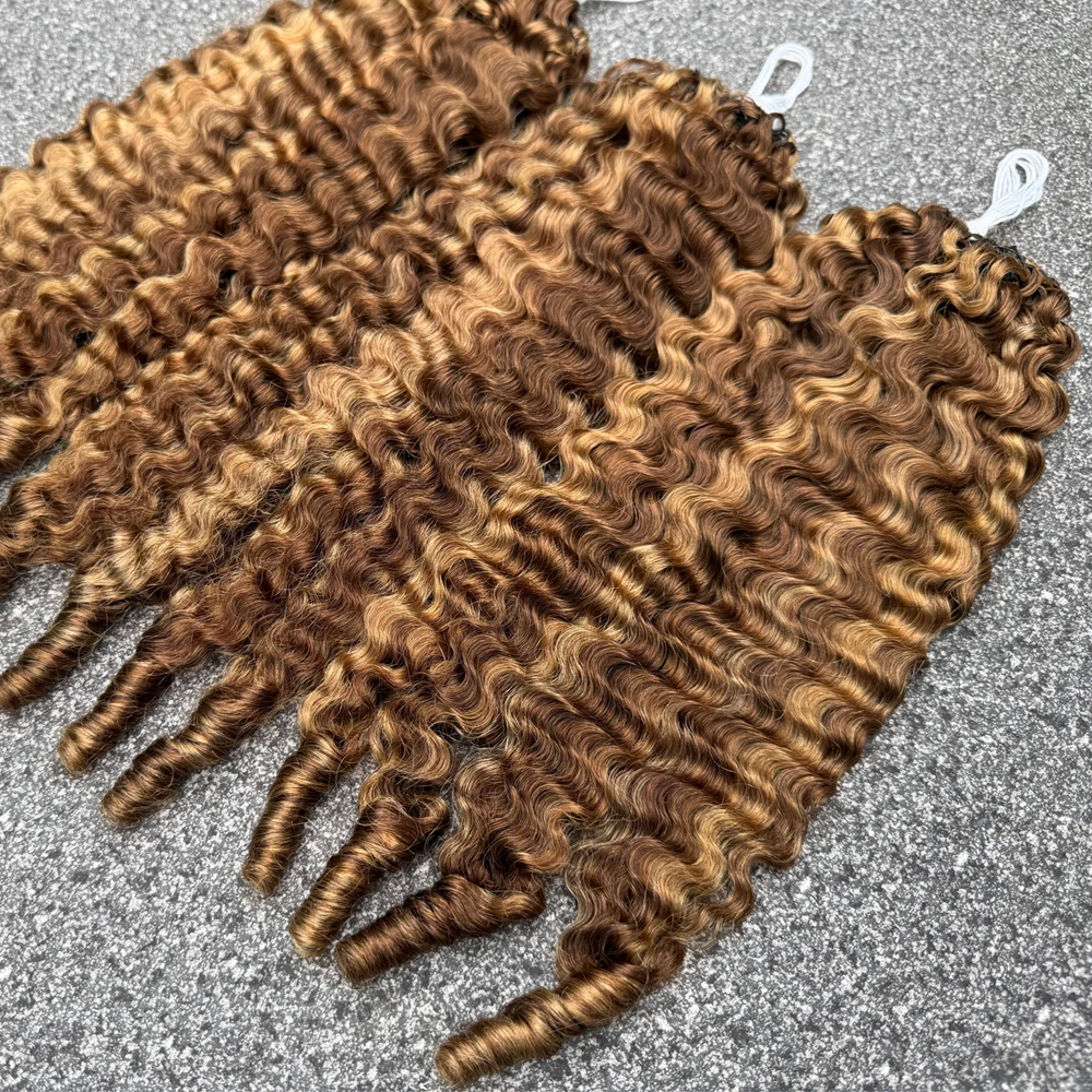 #P4/27 Highlight Burmese Curly Crochet Human Hair for Boho Braids Crochet Weave Hair Extensions Pre Separated Miracle Knots 3