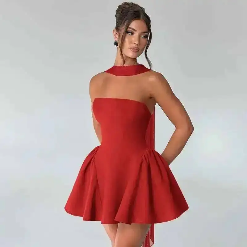 Elegant Off Shoulder A-Line Dress - Sexy Backless Mini Party Dress for Women