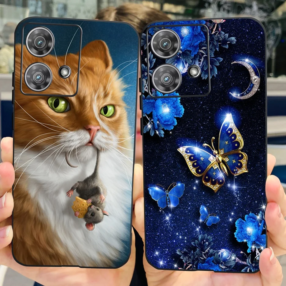 Cute Cat & Butterfly Soft Silicone Phone Case for Motorola Edge 40 Neo - Stylish Protective Back Cover