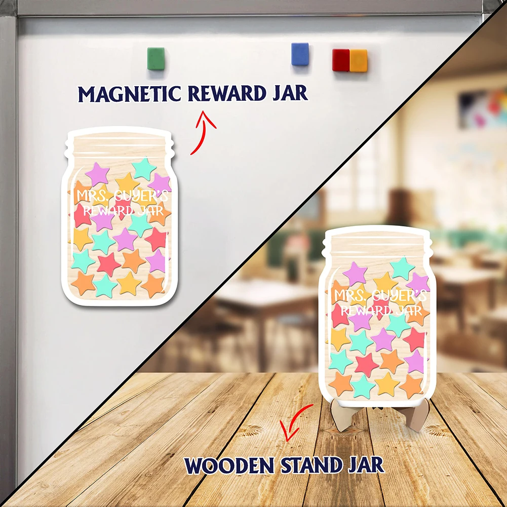 Set 2 Barattoli Magnetici Per Ricompensa A Stella | Tabella Comportamento In Legno Per Bambini | Sistema Di Ricompensa Per Casa, Scuola E Bagno | 50 Stelle Colorate